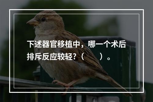 下述器官移植中，哪一个术后排斥反应较轻?（　　）。