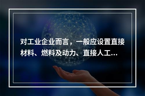 对工业企业而言，一般应设置直接材料、燃料及动力、直接人工、制