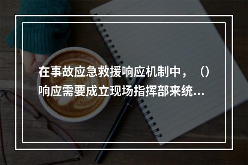 在事故应急救援响应机制中，（）响应需要成立现场指挥部来统一指