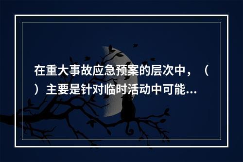 在重大事故应急预案的层次中，（）主要是针对临时活动中可能出现