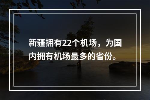 新疆拥有22个机场，为国内拥有机场最多的省份。