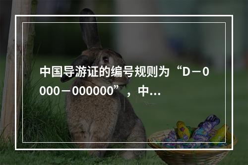 中国导游证的编号规则为“D－0000－000000”，中间