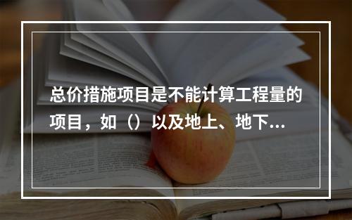 总价措施项目是不能计算工程量的项目，如（）以及地上、地下设施