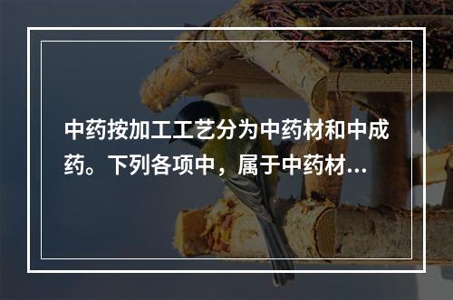 中药按加工工艺分为中药材和中成药。下列各项中，属于中药材的