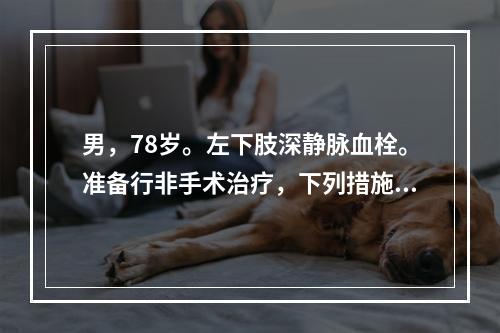 男，78岁。左下肢深静脉血栓。准备行非手术治疗，下列措施不恰