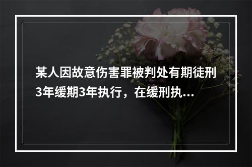 某人因故意伤害罪被判处有期徒刑3年缓期3年执行，在缓刑执行