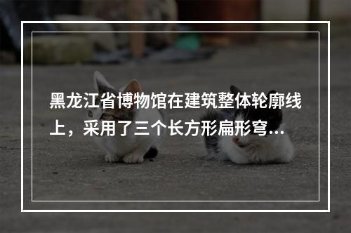 黑龙江省博物馆在建筑整体轮廓线上，采用了三个长方形扁形穹顶