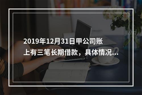 2019年12月31日甲公司账上有三笔长期借款，具体情况如下