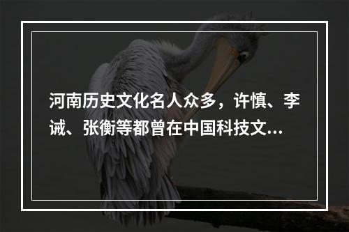 河南历史文化名人众多，许慎、李诫、张衡等都曾在中国科技文化