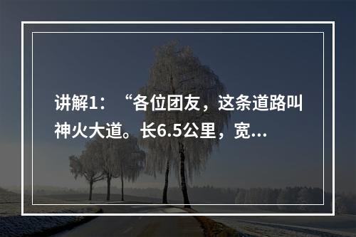 讲解1：“各位团友，这条道路叫神火大道。长6.5公里，宽6