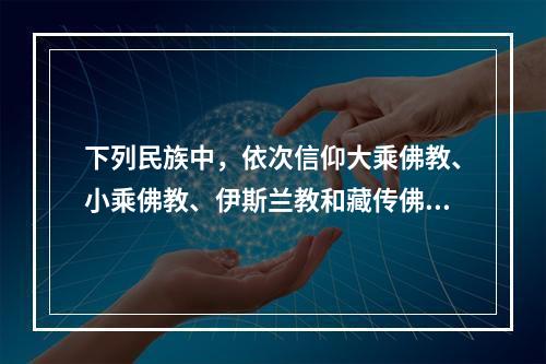 下列民族中，依次信仰大乘佛教、小乘佛教、伊斯兰教和藏传佛教