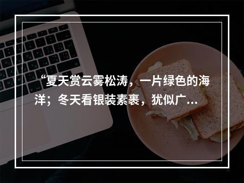 “夏天赏云雾松涛，一片绿色的海洋；冬天看银装素裹，犹似广寒