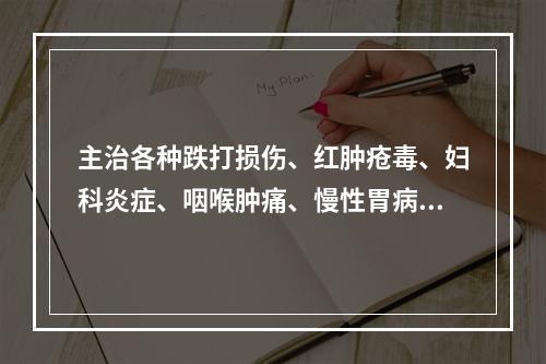 主治各种跌打损伤、红肿疮毒、妇科炎症、咽喉肿痛、慢性胃病的