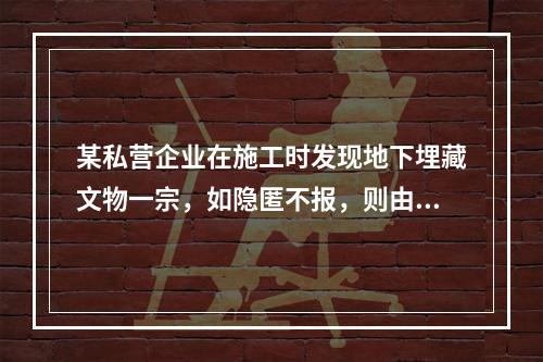 某私营企业在施工时发现地下埋藏文物一宗，如隐匿不报，则由（