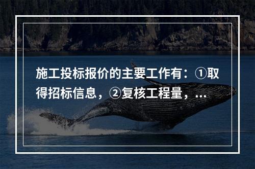 施工投标报价的主要工作有：①取得招标信息，②复核工程量，③编