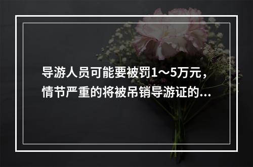 导游人员可能要被罚1～5万元，情节严重的将被吊销导游证的违