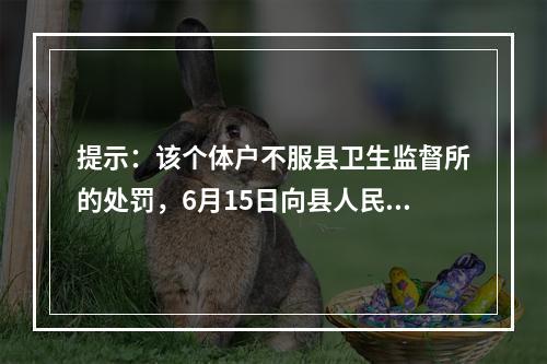 提示：该个体户不服县卫生监督所的处罚，6月15日向县人民法院