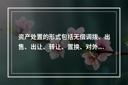 资产处置的形式包括无偿调拨、出售、出让、转让、置换、对外捐赠