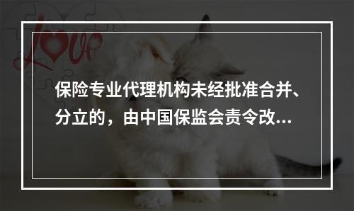 保险专业代理机构未经批准合并、分立的，由中国保监会责令改正，