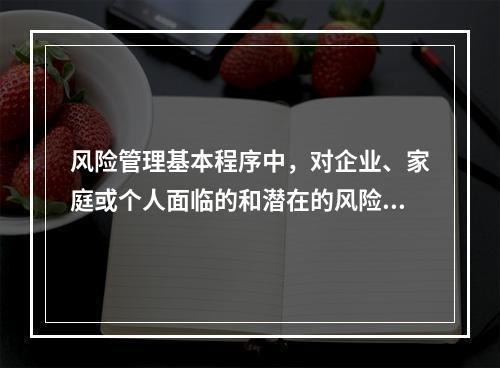 风险管理基本程序中，对企业、家庭或个人面临的和潜在的风险加以