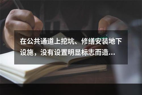 在公共通道上挖坑、修缮安装地下设施，没有设置明显标志而造成他