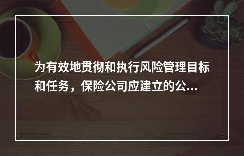 为有效地贯彻和执行风险管理目标和任务，保险公司应建立的公司价