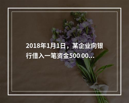 2018年1月1日，某企业向银行借入一笔资金500 000元