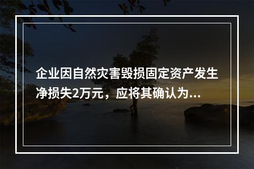 企业因自然灾害毁损固定资产发生净损失2万元，应将其确认为费用