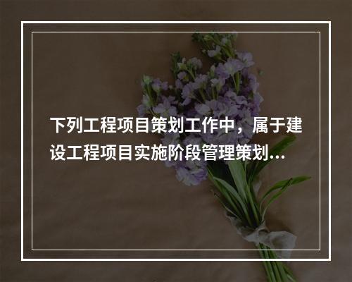 下列工程项目策划工作中，属于建设工程项目实施阶段管理策划的是