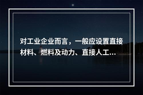 对工业企业而言，一般应设置直接材料、燃料及动力、直接人工、制