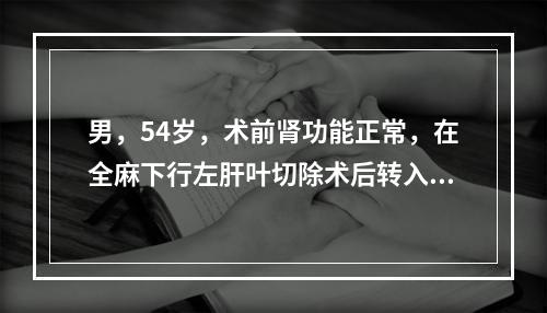 男，54岁，术前肾功能正常，在全麻下行左肝叶切除术后转入IC