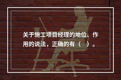 关于施工项目经理的地位、作用的说法，正确的有（　）。