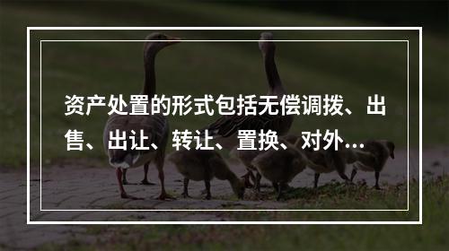 资产处置的形式包括无偿调拨、出售、出让、转让、置换、对外捐赠