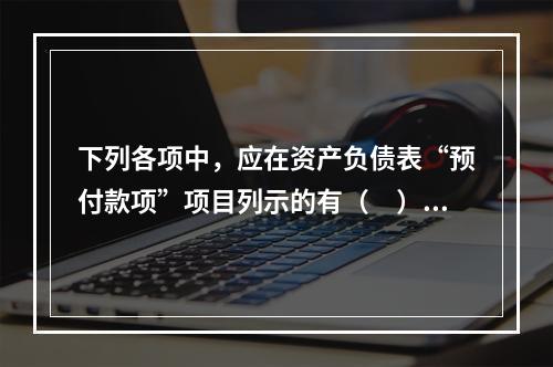 下列各项中，应在资产负债表“预付款项”项目列示的有（　）。