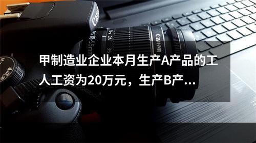 甲制造业企业本月生产A产品的工人工资为20万元，生产B产品的