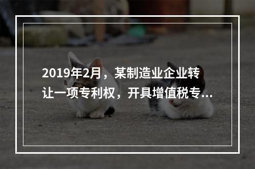 2019年2月，某制造业企业转让一项专利权，开具增值税专用发