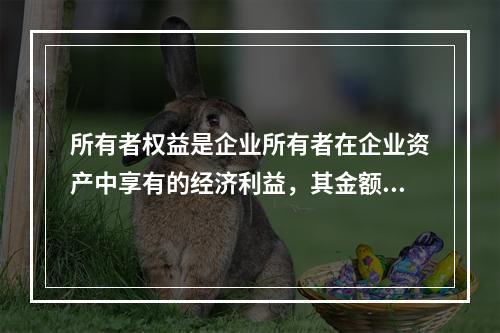 所有者权益是企业所有者在企业资产中享有的经济利益，其金额为企