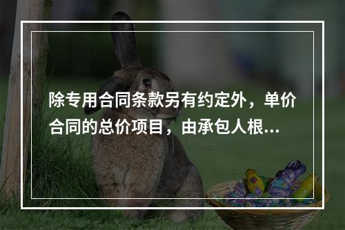 除专用合同条款另有约定外，单价合同的总价项目，由承包人根据（