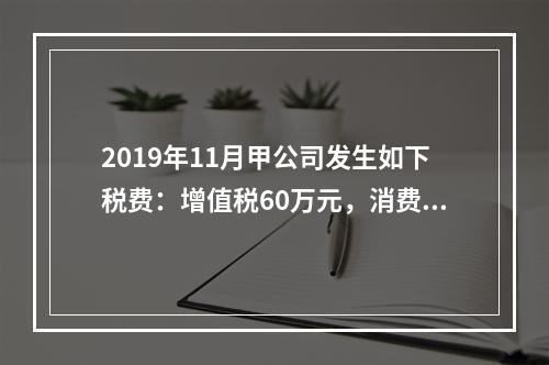 2019年11月甲公司发生如下税费：增值税60万元，消费税8