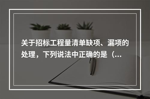 关于招标工程量清单缺项、漏项的处理，下列说法中正确的是（　）