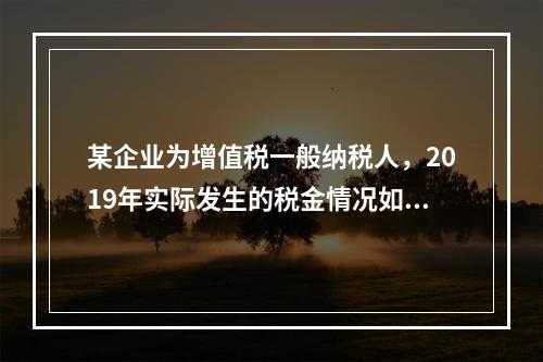 某企业为增值税一般纳税人，2019年实际发生的税金情况如下：