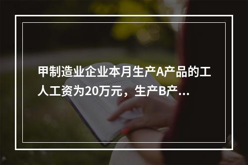 甲制造业企业本月生产A产品的工人工资为20万元，生产B产品的