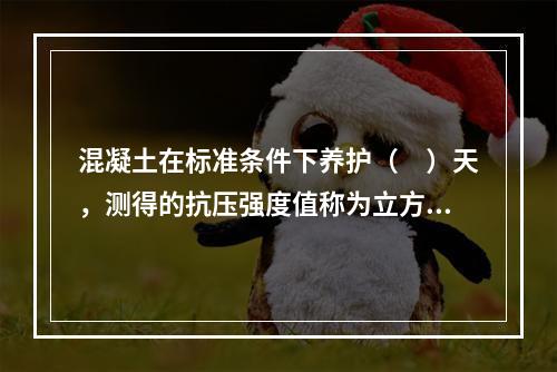 混凝土在标准条件下养护（　）天，测得的抗压强度值称为立方体抗