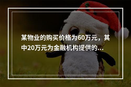 某物业的购买价格为60万元，其中20万元为金融机构提供的抵押