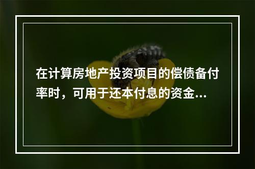 在计算房地产投资项目的偿债备付率时，可用于还本付息的资金包