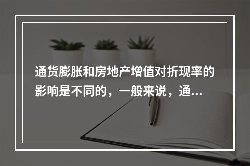 通货膨胀和房地产增值对折现率的影响是不同的，一般来说，通货