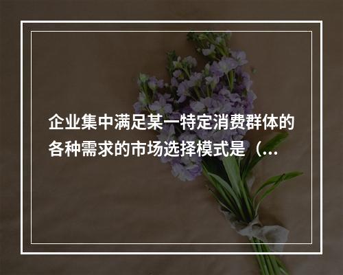 企业集中满足某一特定消费群体的各种需求的市场选择模式是（　）