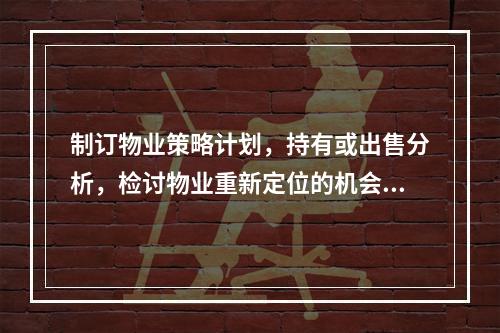 制订物业策略计划，持有或出售分析，检讨物业重新定位的机会，