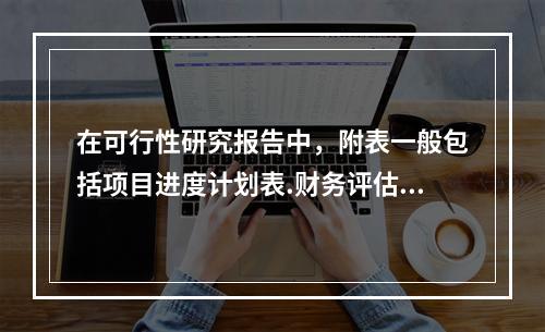 在可行性研究报告中，附表一般包括项目进度计划表.财务评估的基