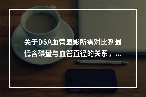 关于DSA血管显影所需对比剂最低含碘量与血管直径的关系，正确